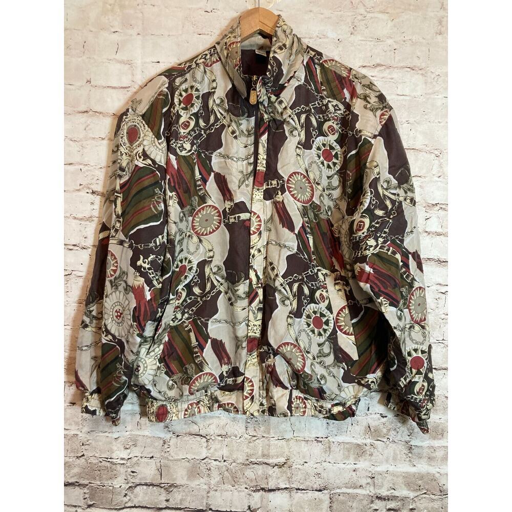 Vintage Coaco Silk Jacket‎ Womens Large Equestrian Full Front Zip Bomber Puffy